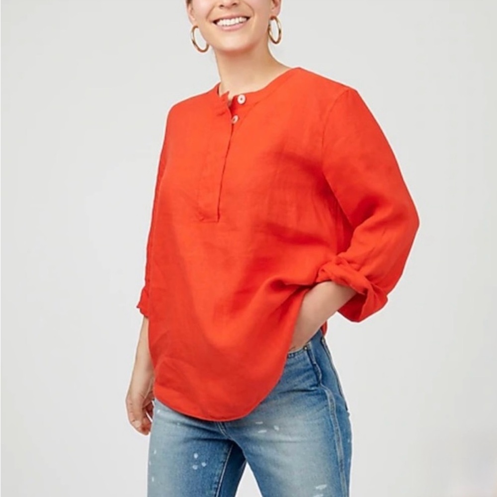 J.Crew 100% Linen Tunic Shirt, Size Medium, 3/4 length sleeves, preowned, $30